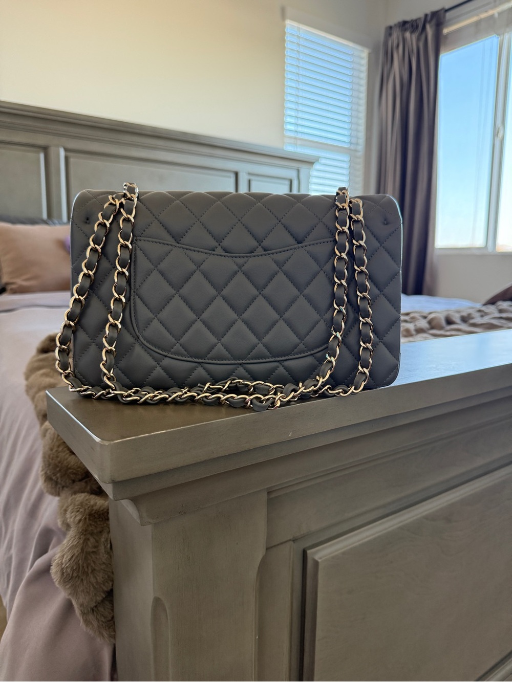 CHANEL Lambskin Quilted Medium Double Flap Bag in Gray - Picture 3 of 6